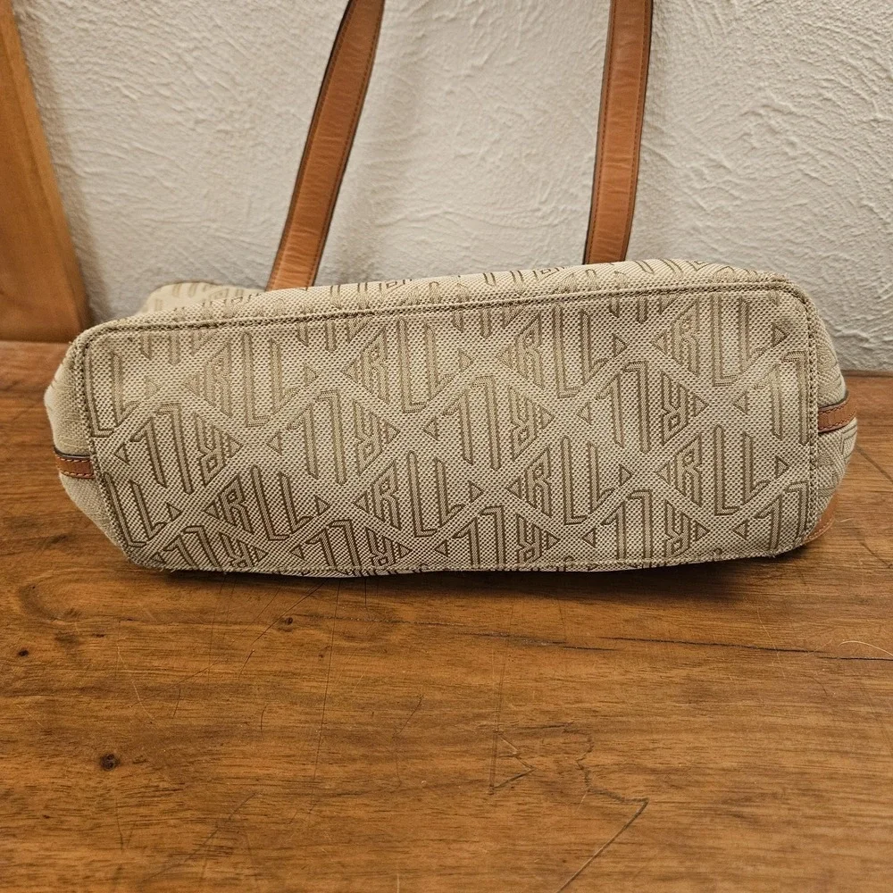 Vintage‎ Lauren Ralph Lauren Tan Signature Jacquard Leather Shopper Tote Bag